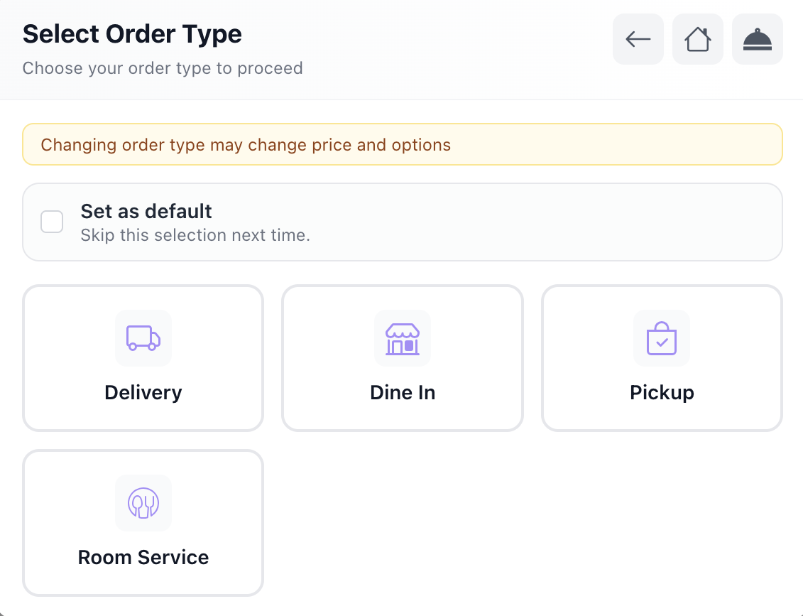 Order Type Selection Interface